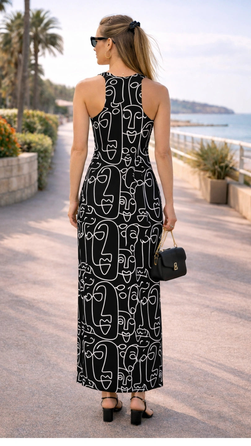 B&W line art racerback dress OddOneOut