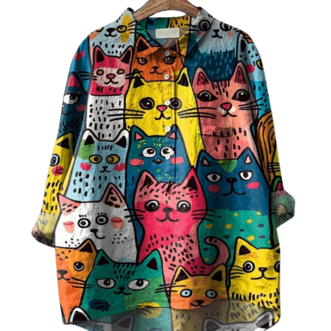 KaleidoCats Shirt oversized with bold, colorful rainbow cat illustrations for a fun, chaotic style statement.