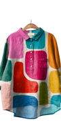 Mood Blocks Shirt oversized with bold colorful rounded blocks and retro hues in a playful patchwork design.