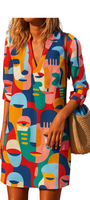 Paint me bold Dress with colorful surreal face prints, knee-length relaxed fit perfect for making a bold statement.