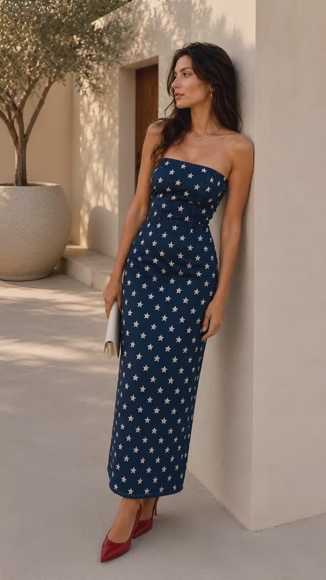 Starry denim tube dress